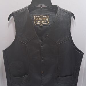 Black Womens Genuine Leather Motorcycle Style Vest Size XL